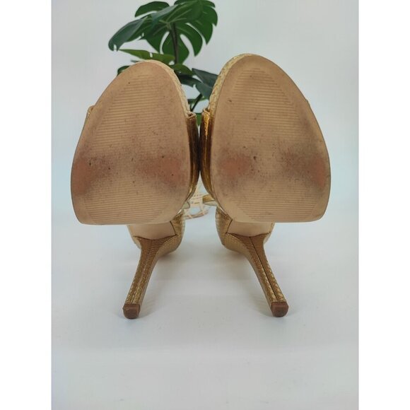 Michael Kors Women's Brenna Metallic Gold High Heel Sandals Size 8M US - Picture 7 of 9